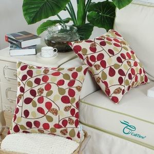 4 / $24 Throw pillow cover 20” x 20” cute chenille leaves design